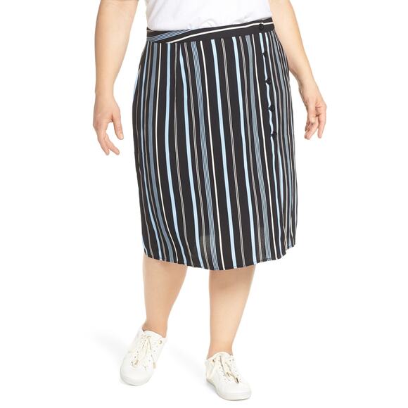 bp Dresses & Skirts - 5/$25 BP. Black Blue Stripe Button Wrap Skirt 4X